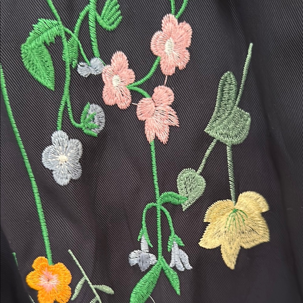 Floral Embroidered navy trenchcoat - Picture 4 of 7